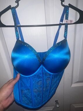 Blue Lace Bustier Bra with Glitter Accents